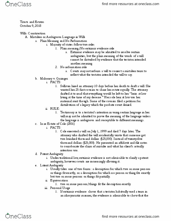 LAW 668 Lecture Notes - Lecture 12: Testator, Probate Court, Affidavit thumbnail