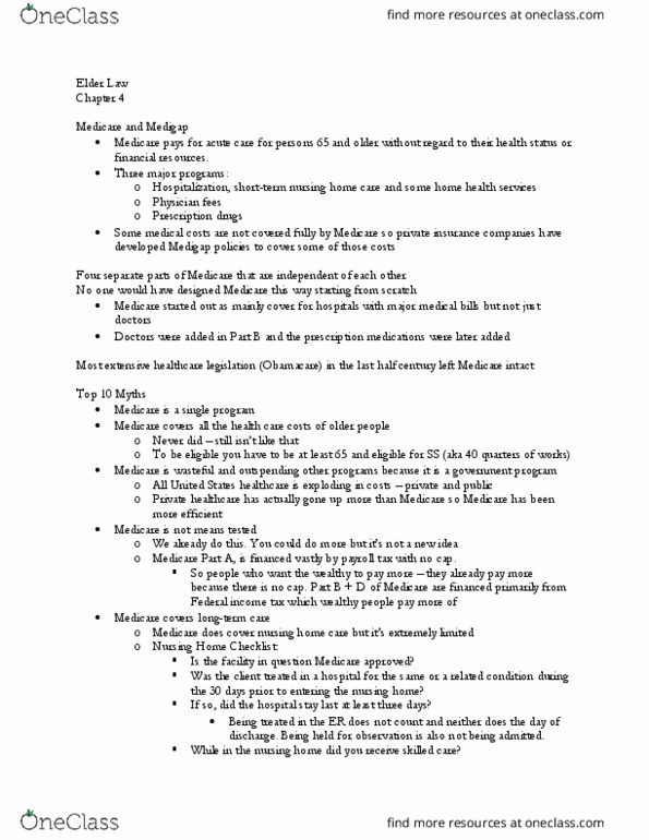 LAW 670 Lecture Notes - Lecture 2: Health Care In The United States, Medicare Part D, Medigap thumbnail