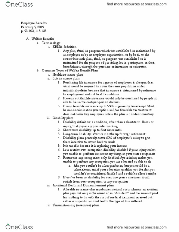 LAW 794 Lecture Notes - Lecture 7: Employee Retirement Income Security Act, Life Insurance, Term Life Insurance thumbnail