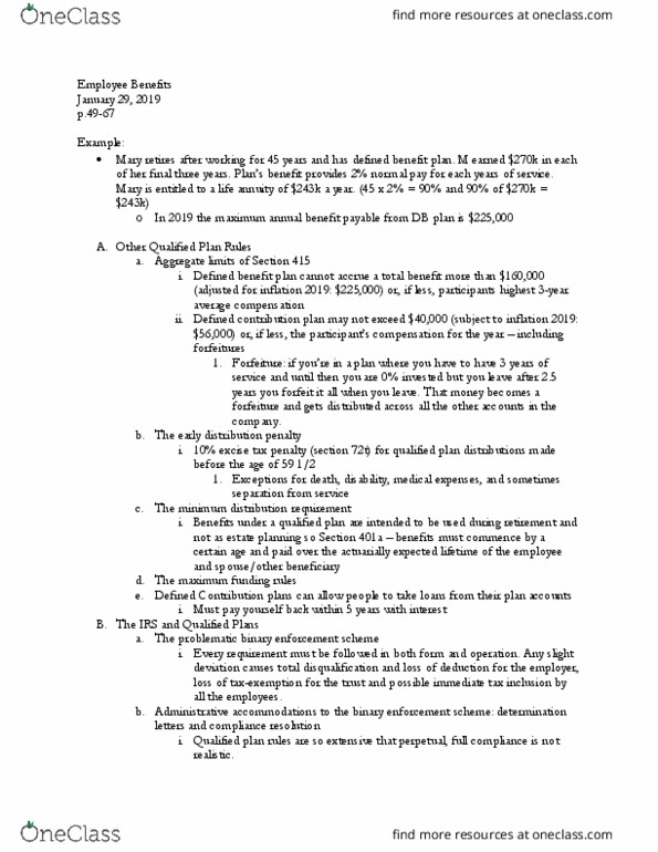 LAW 794 Lecture Notes - Lecture 5: Defined Contribution Plan, Defined Benefit Pension Plan, Employee Benefits thumbnail