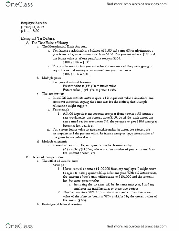LAW 794 Lecture Notes - Lecture 1: Deferred Compensation, Deferral, Compound Interest thumbnail