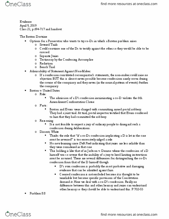 LAW 682 Lecture Notes - Lecture 21: United States Postal Inspection Service, Confrontation Clause, Sixth Amendment To The United States Constitution thumbnail