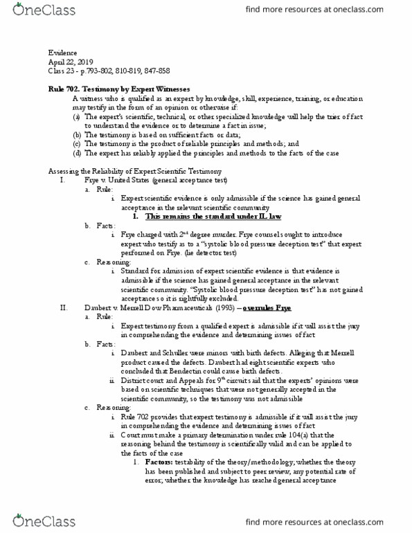 LAW 682 Lecture Notes - Lecture 24: Marion Merrell Dow, Blood Pressure, Daubert Standard thumbnail