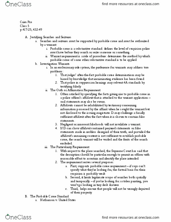 LAW 605 Lecture Notes - Lecture 5: Affidavit, Exclusionary Rule, Perjury thumbnail