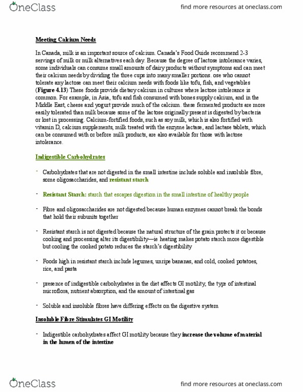 HLTB11H3 Chapter Notes - Chapter 4: Lactose Intolerance, Potato Starch, Dietary Fiber thumbnail