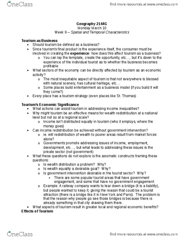 Geography 2144A/B Lecture Notes - Microsoft Powerpoint, Ecotourism, Spring Break thumbnail