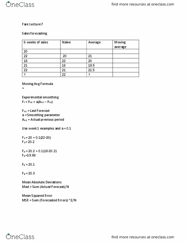 FARE 3310 Lecture Notes - Lecture 7: Mean Squared Error, Moving Average thumbnail