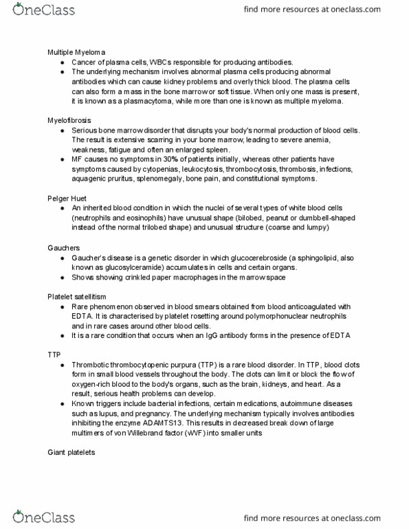 MEDT 315 Lecture Notes - Lecture 4: Thrombotic Thrombocytopenic Purpura, Hyperviscosity Syndrome, Von Willebrand Factor thumbnail