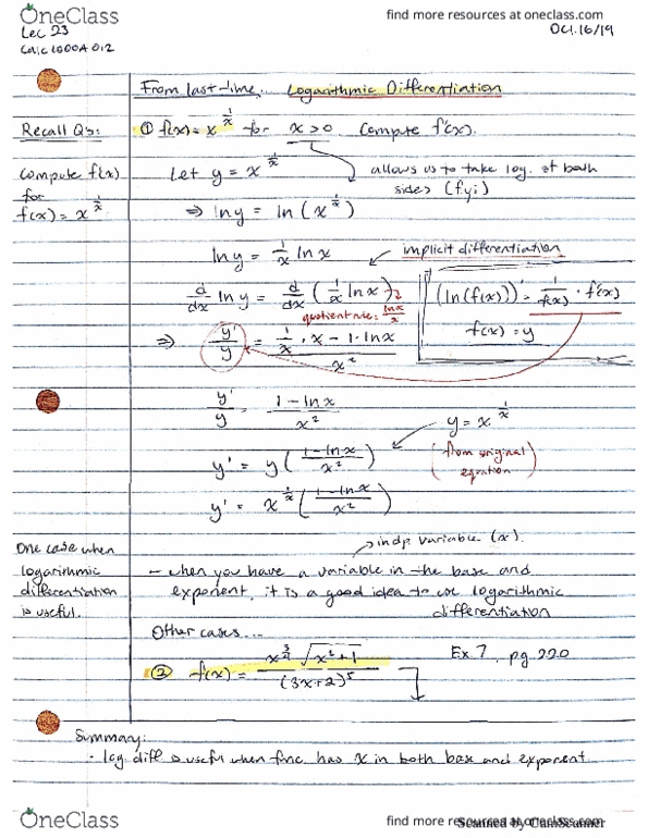 Calculus 1000A/B Lecture 24: Logarithmic differentiation and related rates cover image