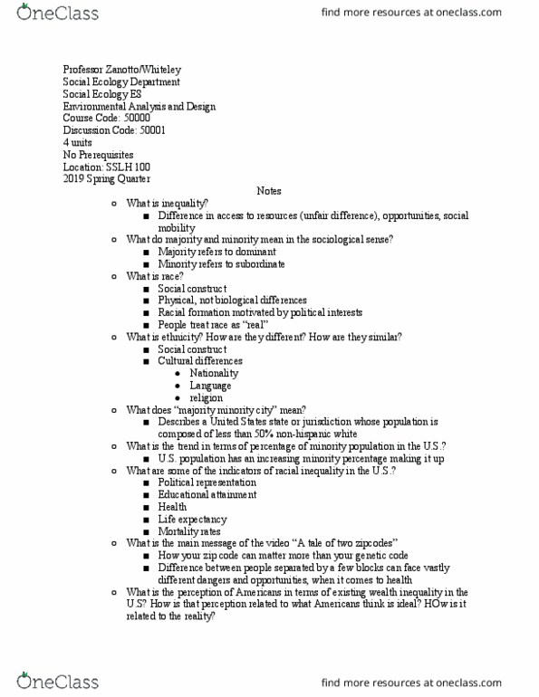 SOCECOL E8 Lecture Notes - Lecture 31: Zip Code, Majority Minority, Individual And Group Rights thumbnail