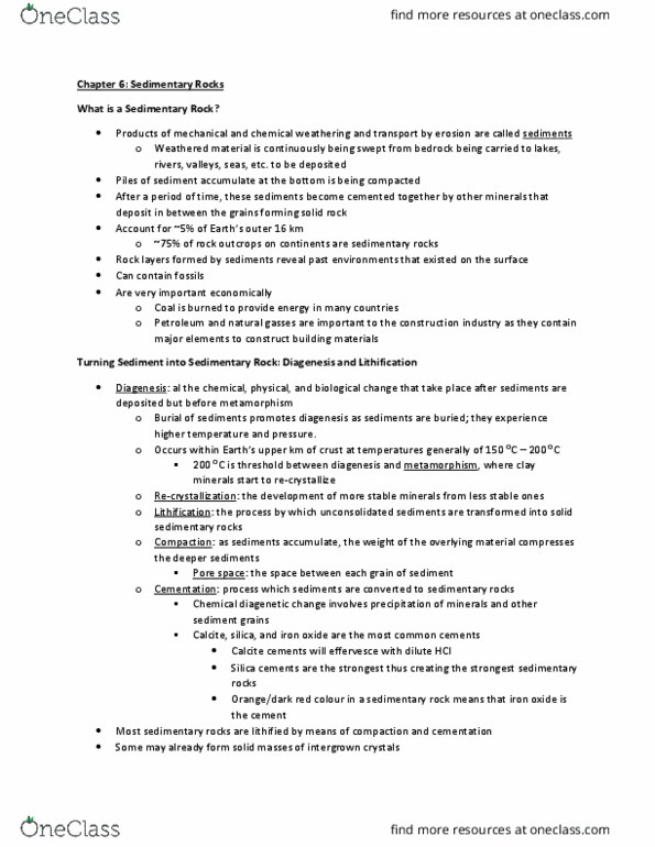 EARTH121 Chapter Notes - Chapter 6: Diagenesis, Clay Minerals, Lithification thumbnail