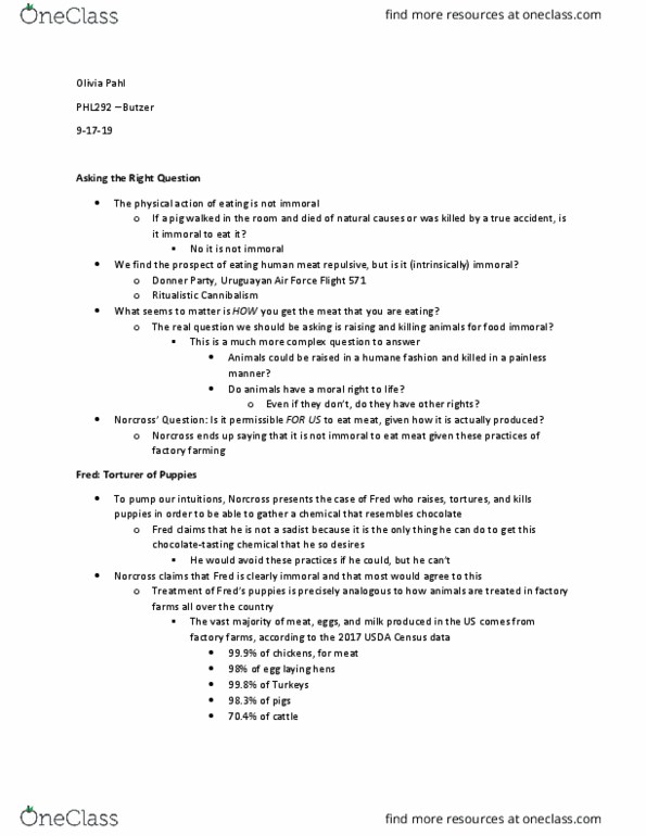 PHL 292 Lecture Notes - Lecture 7: 1972 Andes Flight Disaster, Intensive Animal Farming, Donner Party thumbnail