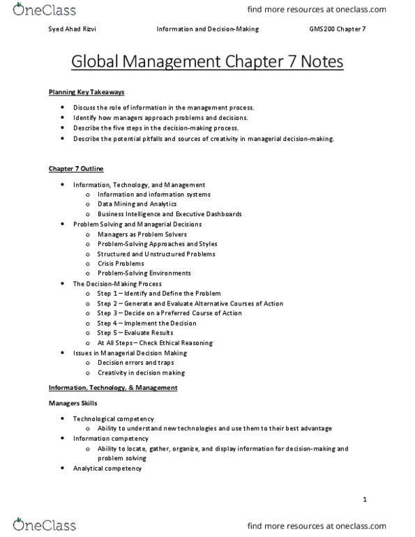 GMS 200 Lecture Notes - Lecture 3: Crisis Management, Business Intelligence, Data Mining thumbnail