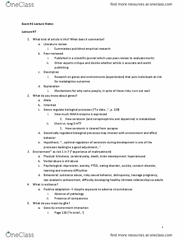 PSY 220 Lecture Notes - Lecture 7: Risky Sexual Behavior, Cerebral Palsy, Verbal Abuse thumbnail