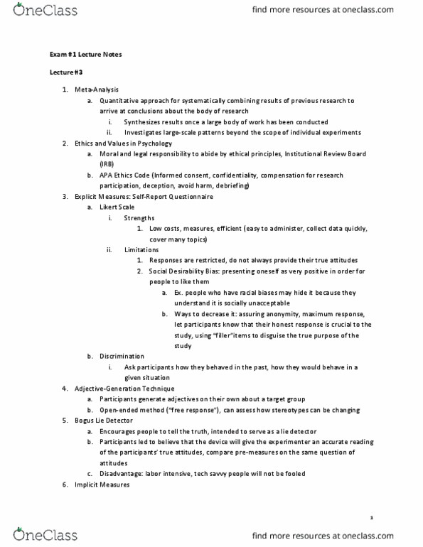 PSY 341 Lecture Notes - Lecture 3: Institutional Review Board, Likert Scale, Informed Consent thumbnail