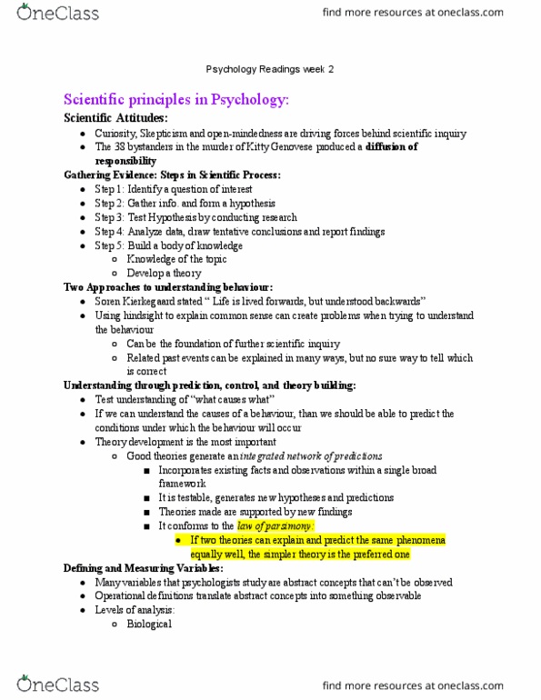 Psychology 1000 Chapter Notes - Chapter 2: Murder Of Kitty Genovese, Operational Definition, Trait Theory thumbnail