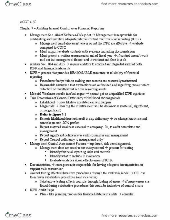 ACCT-4150 Lecture Notes - Lecture 6: Audit Risk, External Auditor, Internal Control thumbnail