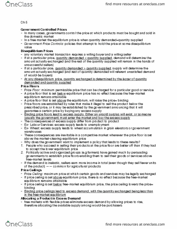 EC120 Chapter Notes - Chapter 5: Price Ceiling, Economic Equilibrium, Shortage thumbnail