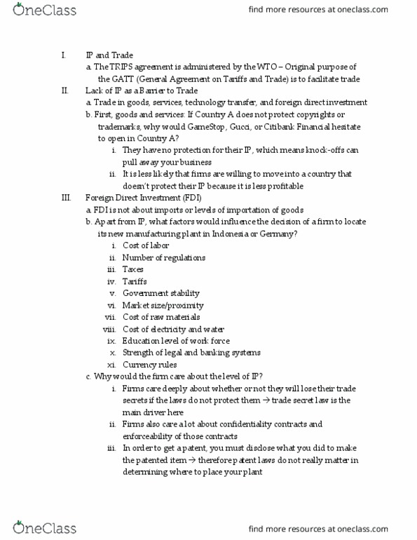 LAW 797 Lecture Notes - Lecture 1: Foreign Direct Investment, Gamestop, Trips Agreement thumbnail