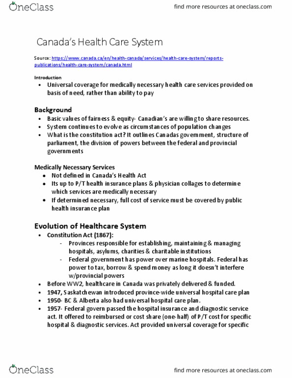 BIOL 3140 Lecture Notes - Lecture 9: Canada Health Act, Health Human Resources thumbnail