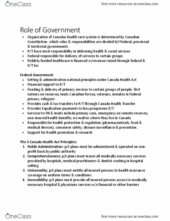 BIOL 3140 Chapter Notes - Chapter 2.3: Canada Health Transfer, Canada Health Act, Disease Surveillance thumbnail