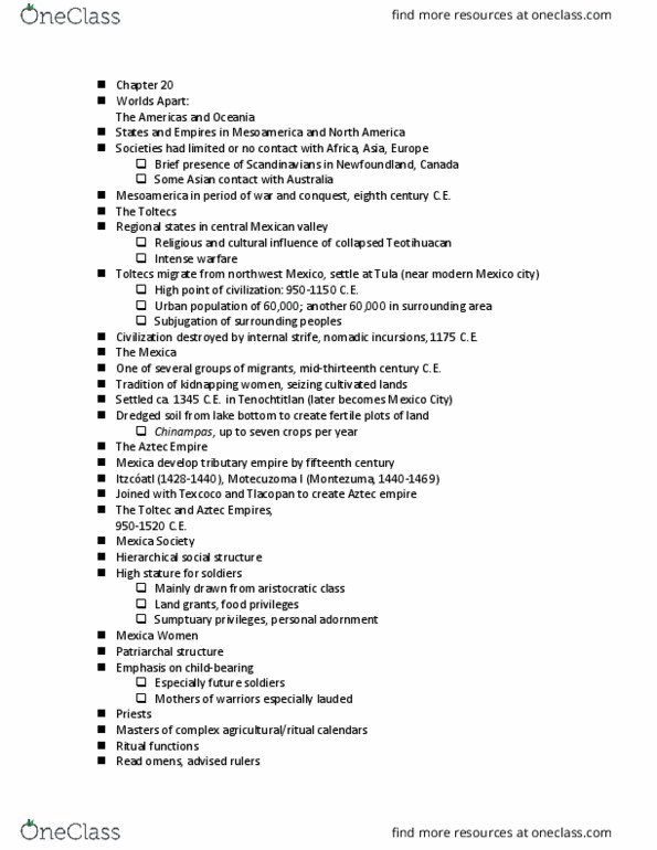 HIST 11051 Lecture Notes - Lecture 45: Tlacopan, Solar Calendar, Ayllu thumbnail