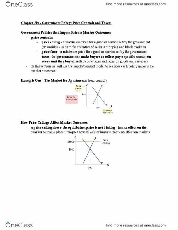 ECON101 Lecture Notes - Lecture 6: Price Ceiling, Price Floor, Economic Equilibrium cover image