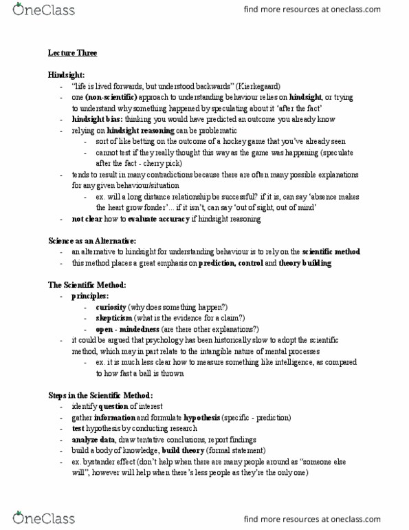 PSYCO104 Lecture Notes - Lecture 3: Scientific Method, Simple Explanation, Cortisol thumbnail