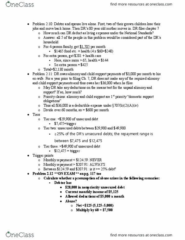 LAW 629 Lecture Notes - Lecture 9: Unsecured Debt, Alimony, Myofascial Trigger Point thumbnail