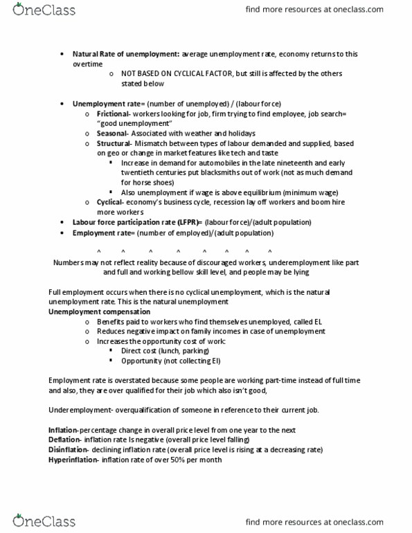 ECON 1BB3 Lecture Notes - Lecture 3: Unemployment, Overqualification, Disinflation thumbnail