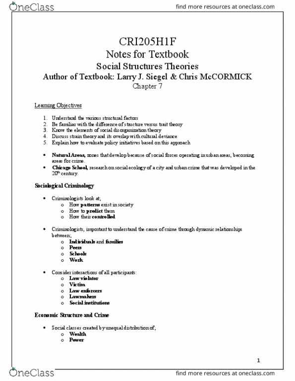 CRI205H1 Chapter Notes - Chapter 7: Social Disorganization Theory, Trait Theory, Social Forces thumbnail