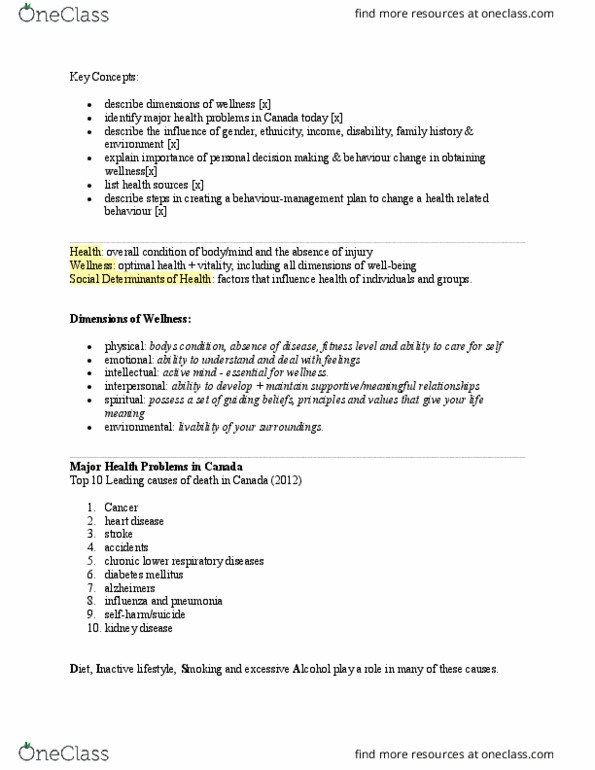 HLTH101 Chapter Notes - Chapter 1: Quality Of Life, Bodymind, Sickle-Cell Disease thumbnail