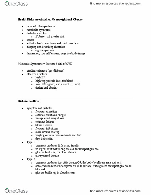 HLTH101 Lecture Notes - Lecture 5: Insulin Resistance, Prediabetes, Triglyceride thumbnail