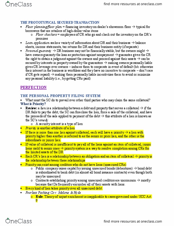 LAW 631 Lecture Notes - Lecture 20: Unsecured Debt, Security Interest, Public Company thumbnail