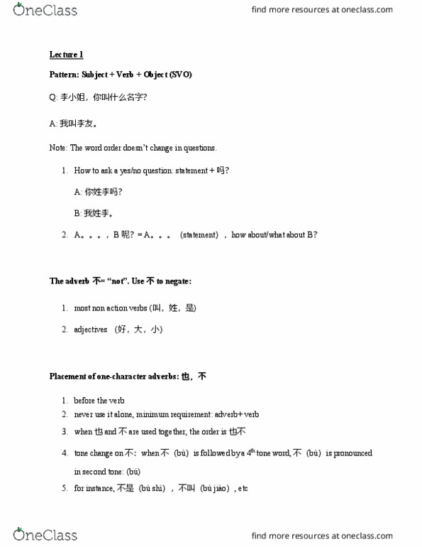 CHIN 101 Lecture 1: Lecture notes 1 thumbnail