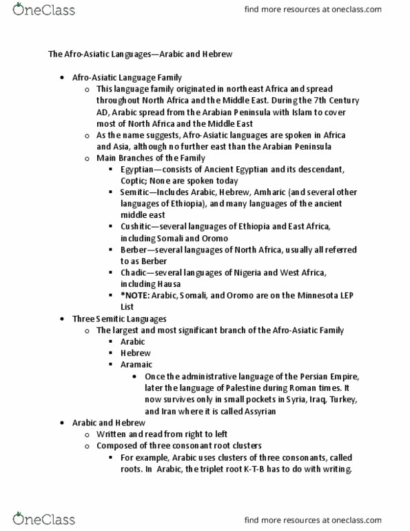 GEOG 103 Lecture Notes - Lecture 11: Afroasiatic Languages, Kufa, Mazel Tov thumbnail
