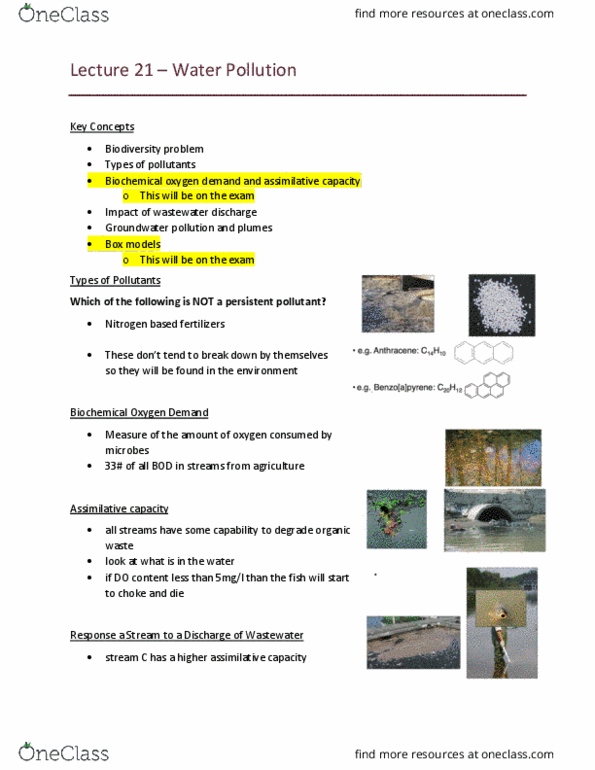 ENVIRSC 1C03 Lecture Notes - Lecture 21: Biochemical Oxygen Demand, Groundwater Pollution, Detroit River thumbnail