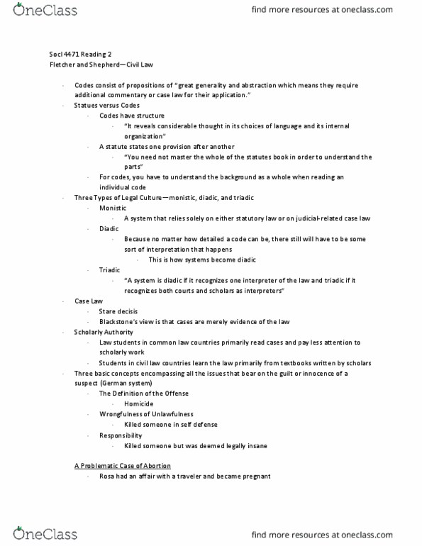 SOCL 4471 Lecture Notes - Lecture 5: Monism, Assyrian Law, Miscarriage thumbnail