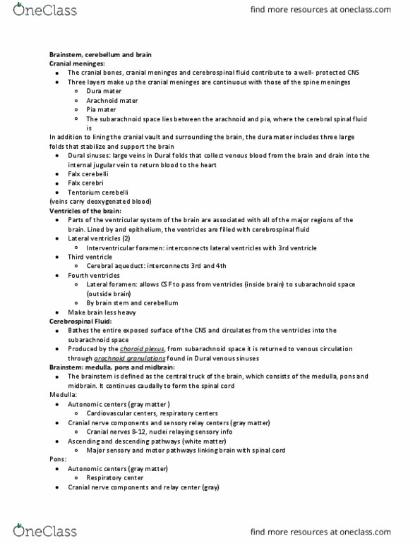 ANAT 204 Lecture Notes - Lecture 10: Dural Venous Sinuses, Tentorium Cerebelli, Falx Cerebri thumbnail