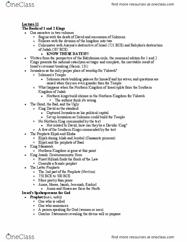 CHRTC 100 Lecture Notes - Lecture 11: Babylonian Captivity, Hilkiah, Southern Kings thumbnail