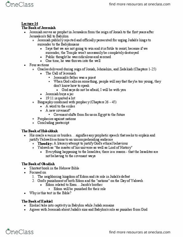 CHRTC 100 Lecture Notes - Lecture 14: Edom, Jehoiakim, Theodicy thumbnail