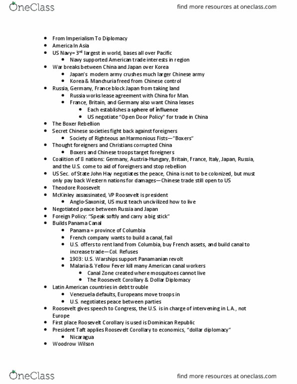 HIST 11051 Chapter Notes - Chapter 2: Roosevelt Corollary, William Howard Taft, Dollar Diplomacy thumbnail