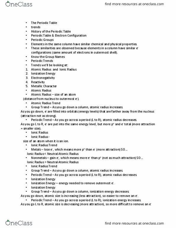 CHEM 10052 Lecture Notes - Lecture 15: Atomic Radius, Electronegativity, Electron Affinity thumbnail