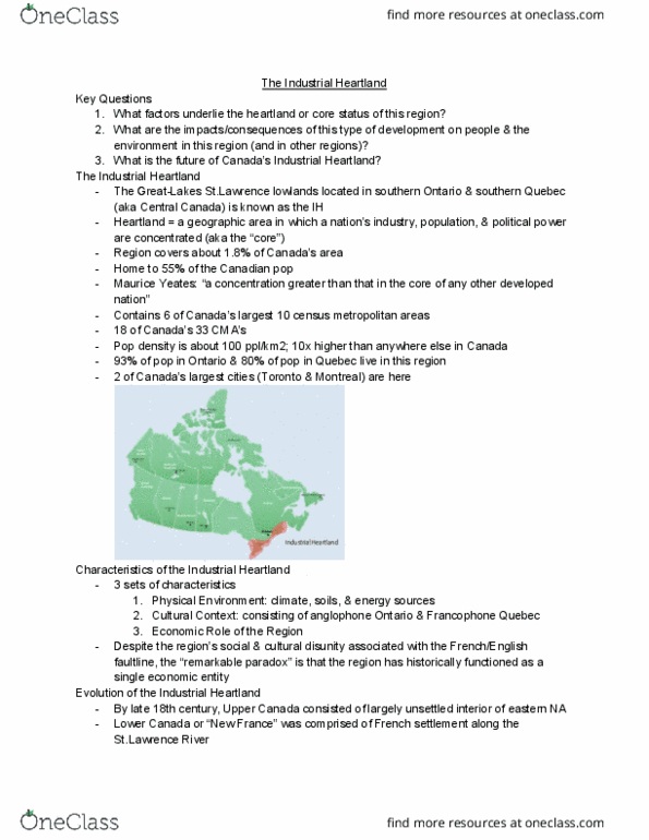 GEOG 2OC3 Lecture Notes - Lecture 10: Central Canada, Lower Canada, Developed Country thumbnail