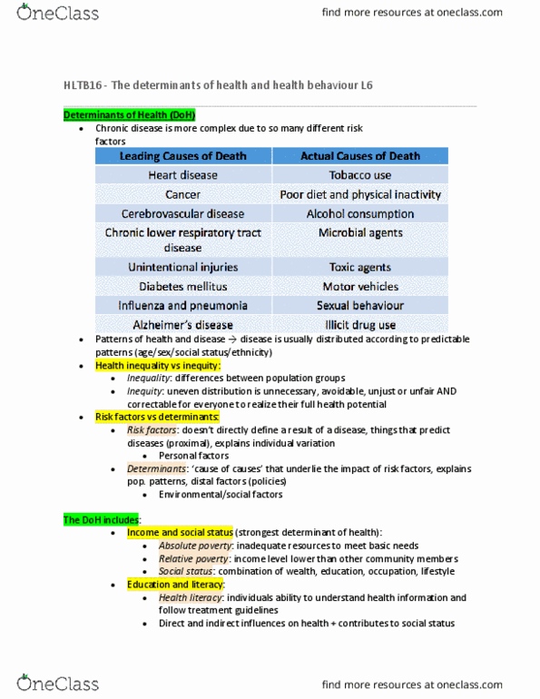 HLTB16H3 Lecture Notes - Lecture 6: Health Literacy, Health Belief Model, Theory Of Planned Behavior thumbnail