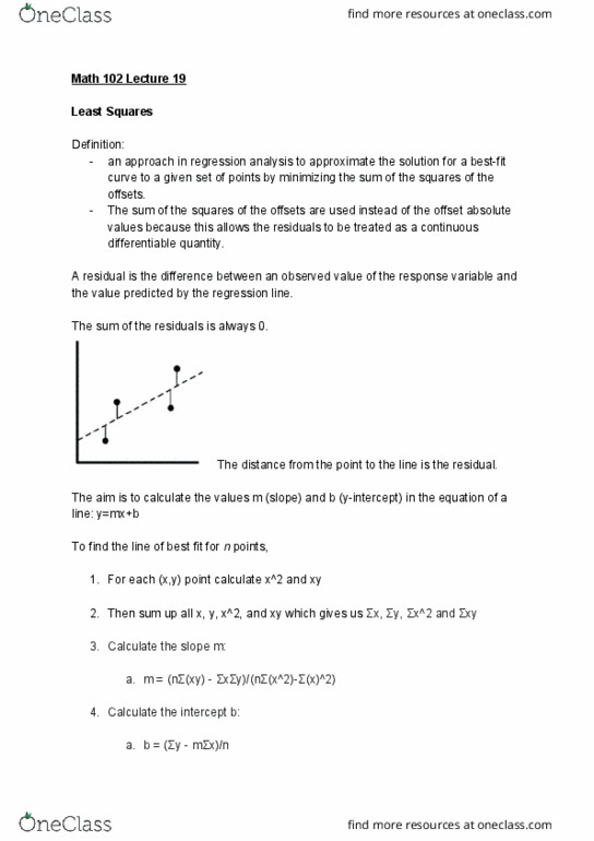 MATH 102 Lecture Notes - Lecture 19: Regression Analysis, Dependent And Independent Variables cover image