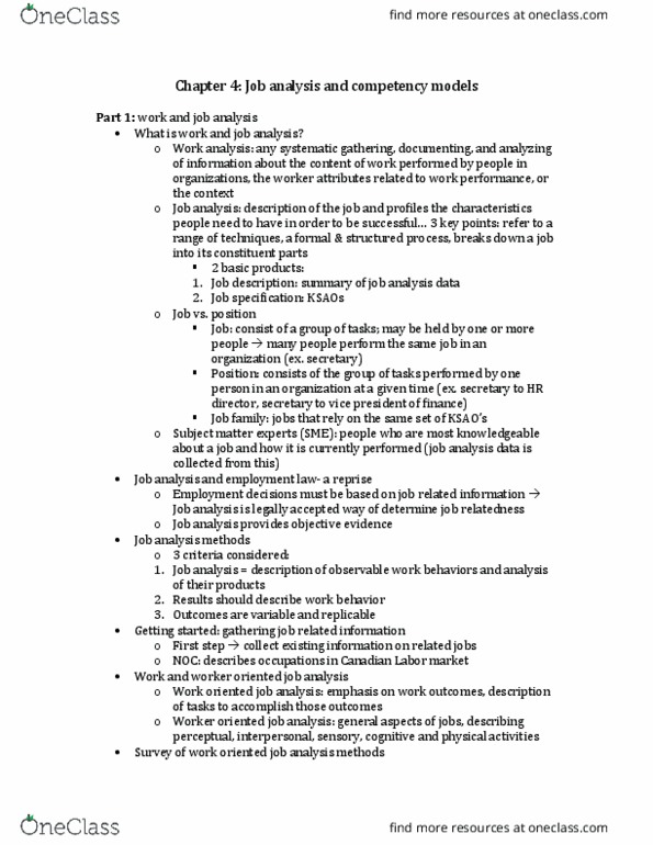 ADM 3333 Chapter Notes - Chapter 4: Job Analysis, Job Performance, Strategic Thinking thumbnail