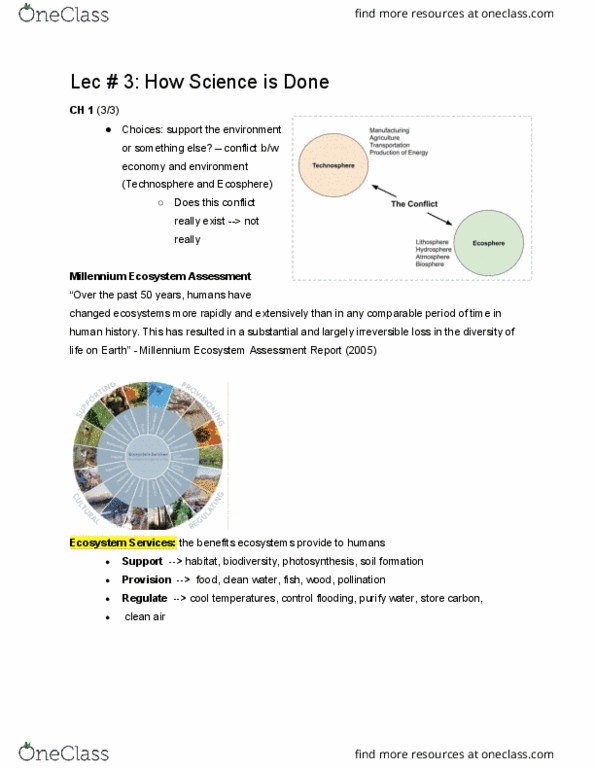 ENV100Y5 Lecture Notes - Lecture 3: Millennium Ecosystem Assessment, Ecosystem Services, Pedogenesis thumbnail