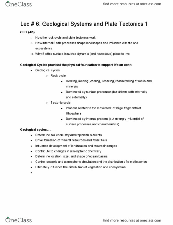 ENV100Y5 Lecture Notes - Lecture 6: Plate Tectonics, Atmospheric Chemistry, Soil Chemistry thumbnail