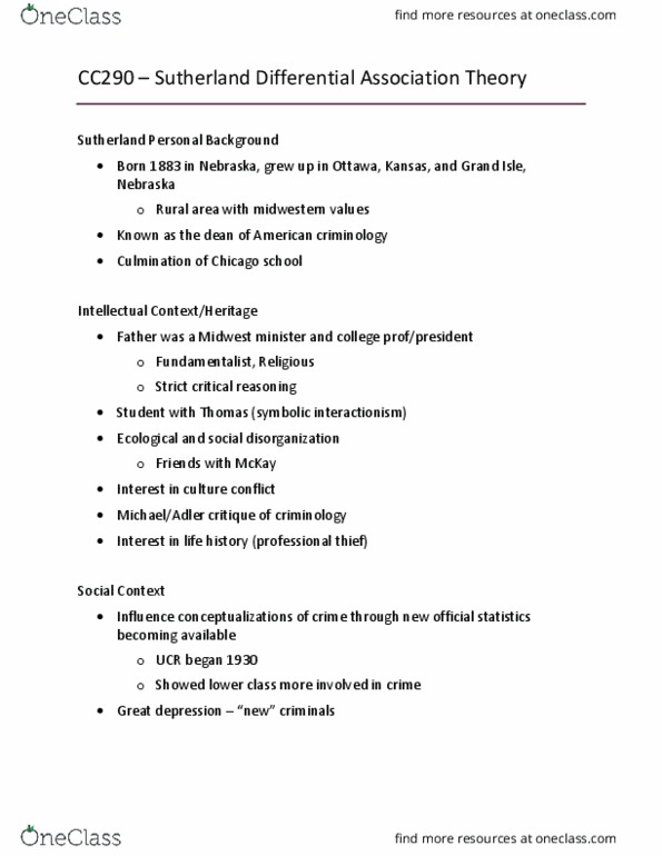 CC290 Lecture Notes - Lecture 8: Differential Association, Symbolic Interactionism, Social Disorganization Theory thumbnail